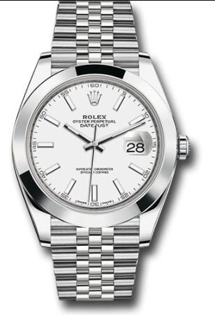 Replica Rolex Steel Datejust 41 Watch 126300 Smooth Bezel White Index Dial Jubilee Bracelet - Click Image to Close